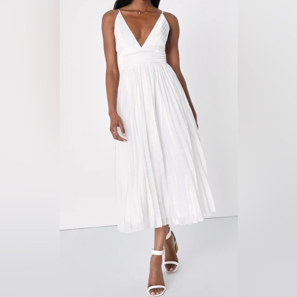 Lulu's White Pleated Backless Midi Dress